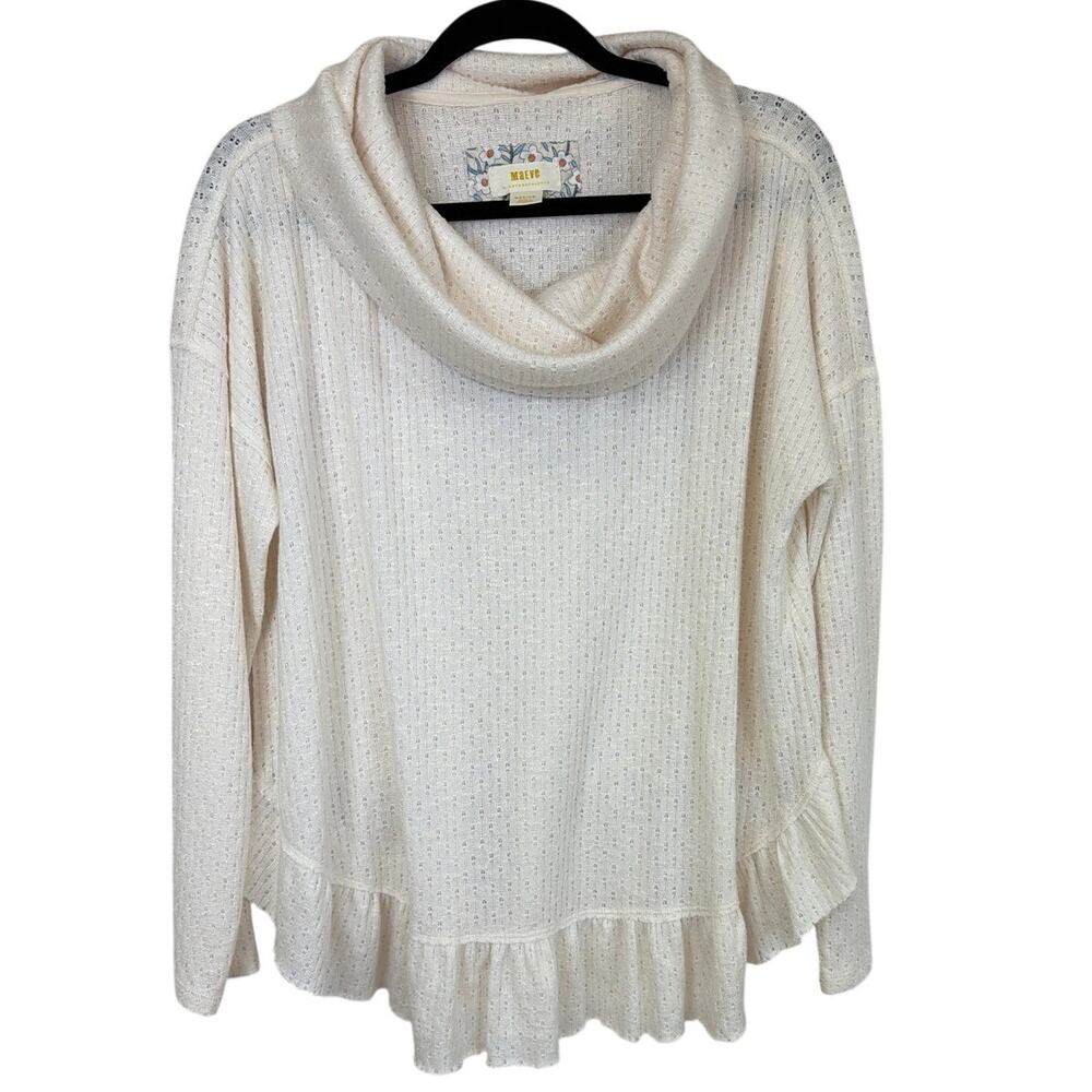 Maeve by Anthropologie Cream Cowl Neck Ruffled Hem Top Medium